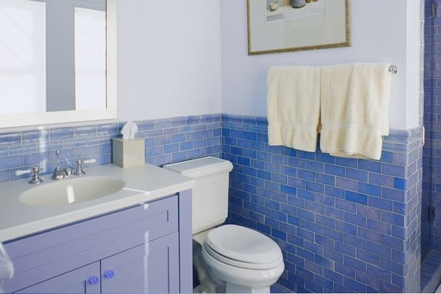 blue bathroom with toilet