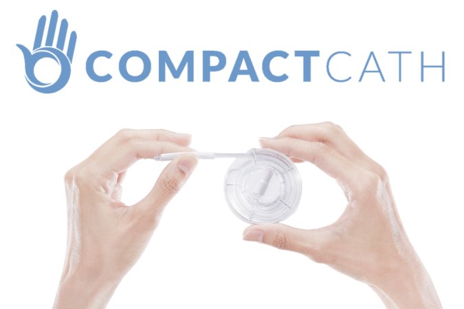 hands displaying a compact cath catheter